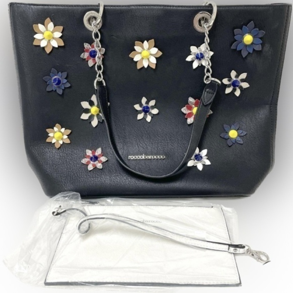 Roccobarocco Primus Nero black tote with flower design NWT